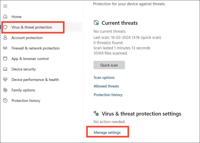 Manage Windows Security settings