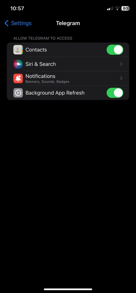 enable background app refresh for Telegram