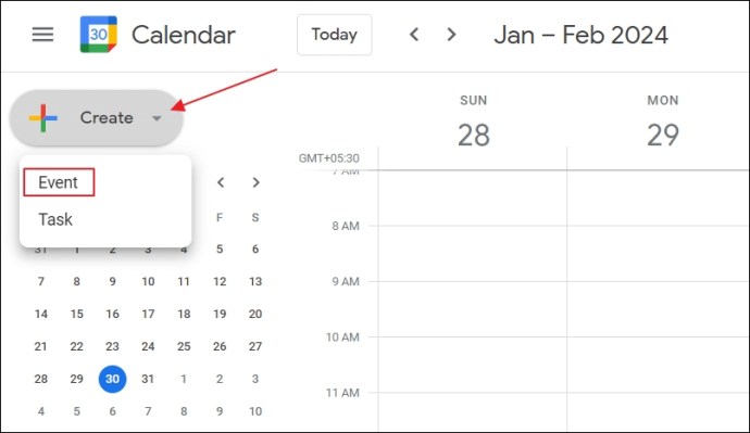 Create option in Google Calendar