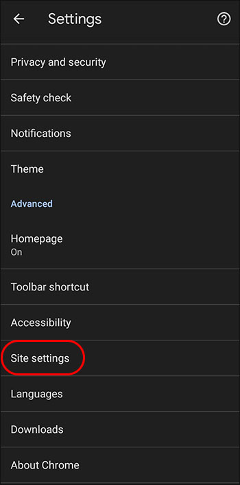 Site Settings on Chrome for Android
