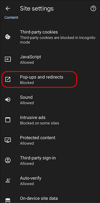 Chrome pop-up and redirections option on Android