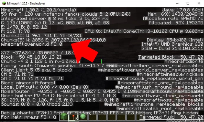 Minecraft in-game coordinates on desktop.