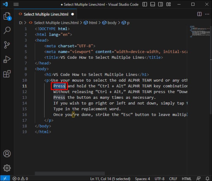 Highlighting text in Visual Studio Code