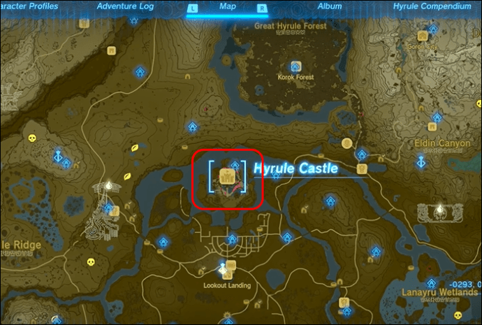 Highlighting Hyrule Castle on the Map in Legend of Zelda: Tears of the Kingdom
