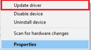 Device Manager Controller menu - Update driver