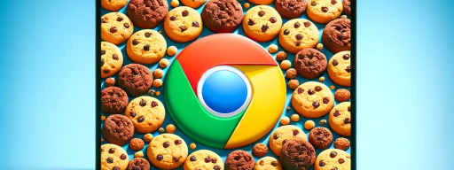 A laptop showing Google Chrome icon surrounded by chocolate cookies
