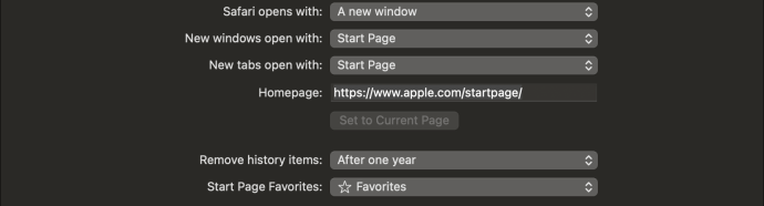 Opening Safari websites option on Mac