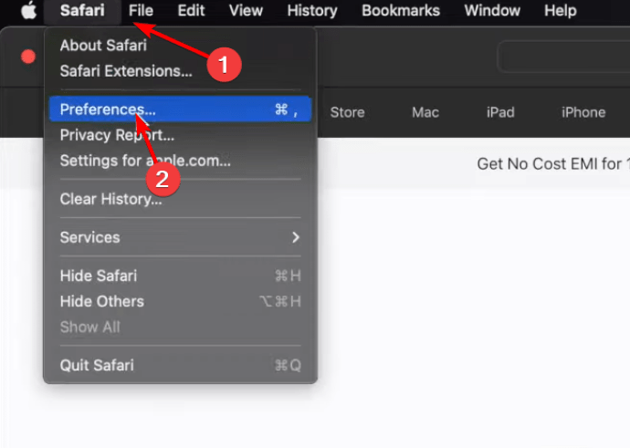 Open Safari Preferences on Mac