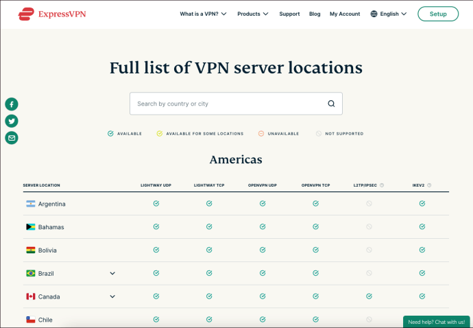 ExpressVPN list of server locations