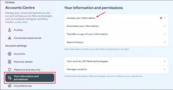 Access your information within the Accounts Center