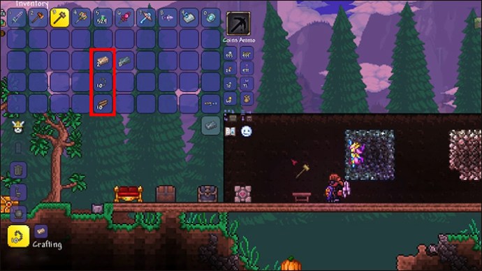 Highlighting the Iron Bars, Chains, and Wood in the Terraria Inventory