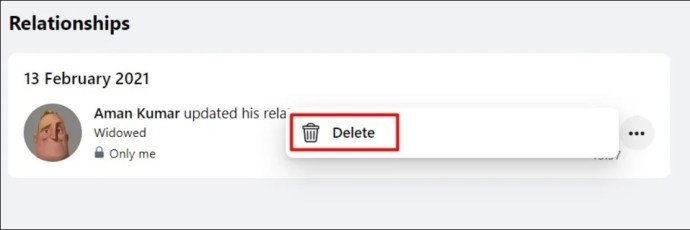 Delete option to delete a relationship history.