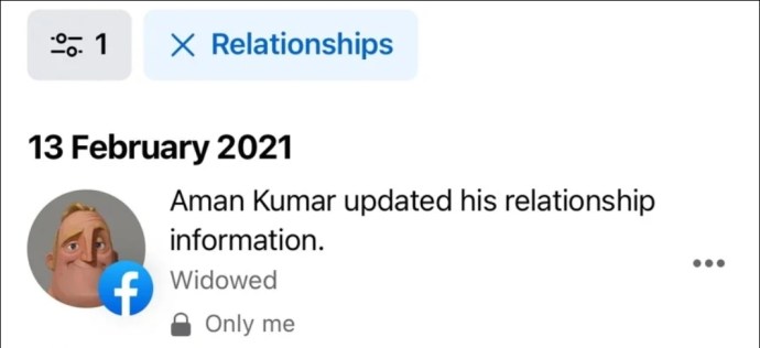 Relationship history on the Facebook mobile.