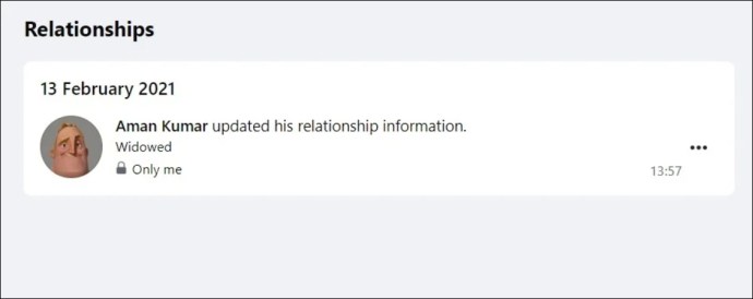 Relationship section in the Activity log