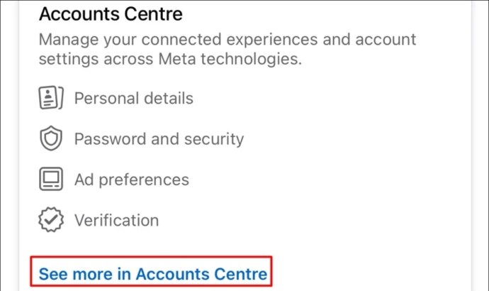 See more in Accounts Center option within the Settings privacy window on Facebook Mobile
