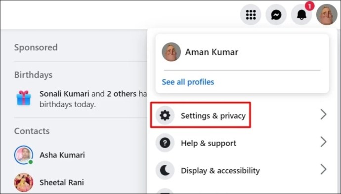 Settings privacy option with in the profile picture
