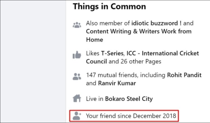 Things in common option in Facebook profile page
