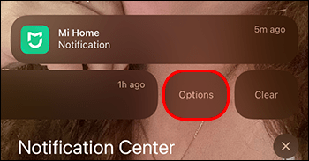 The Options button on the Notifications homescreen iPhone.