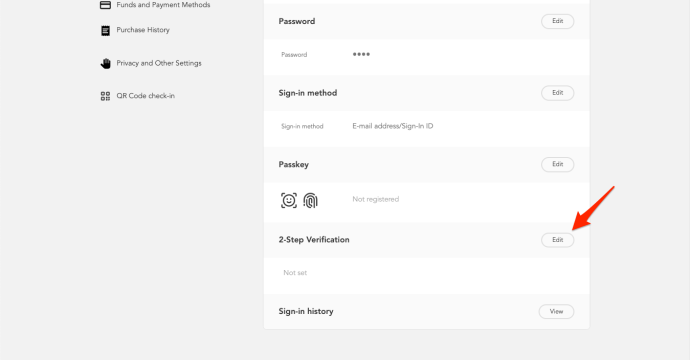 Clicking Edit next to 2-Step Verification in the Nintendo Account Settings