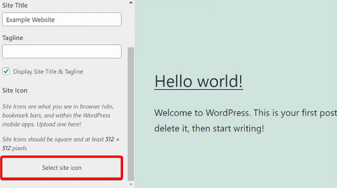 Select site icon on WordPress